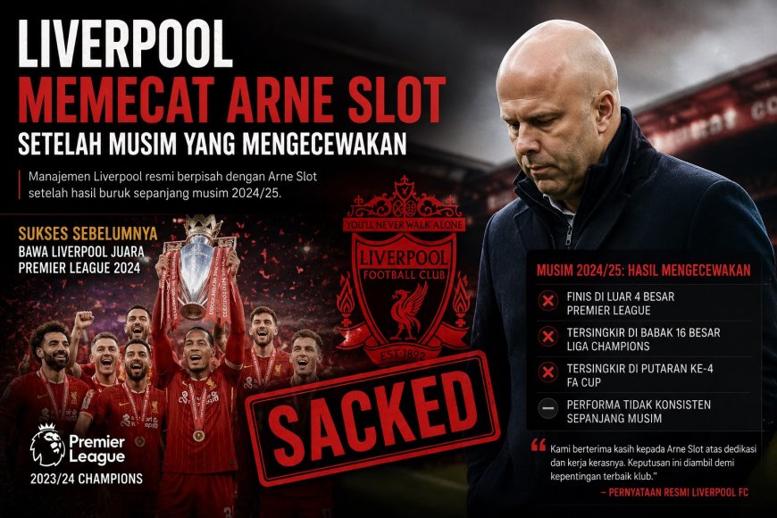 LIVERPOOL AKHIRI ERA ARNE SLOT SETELAH MUSIM PENUH KEKECEWAAN